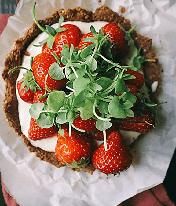 Chocolate Strawberry Tart with Microgreens